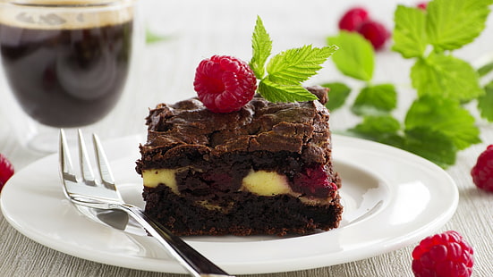 Gâteau au chocolat, dessert, fraises, vin, nourriture, chocolat, dessert, fraises, vin, gâteau, Fond d'écran HD HD wallpaper