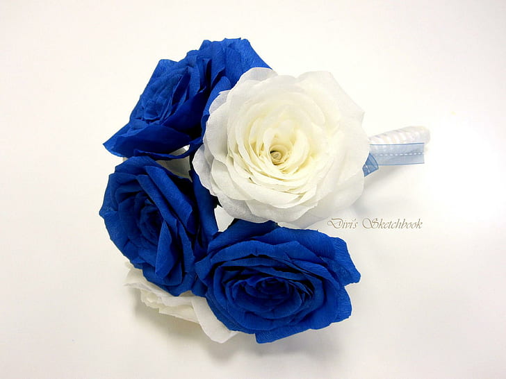 Mariage bleu, fleurs roses bleues et blanches, mariage bleu, amour, bleu, mariage, Fond d'écran HD