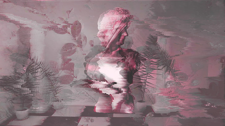vaporwave, statue, glitch art, HD wallpaper