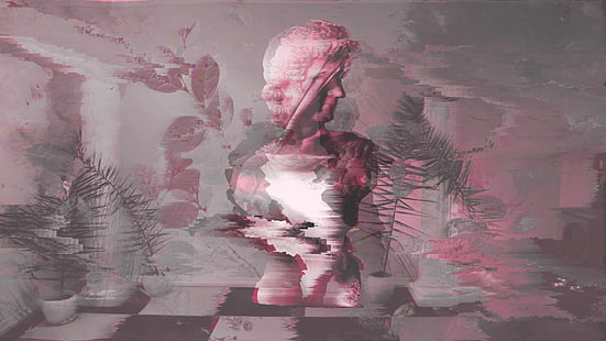 vaporwave, statue, glitch art, HD wallpaper HD wallpaper