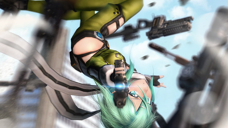 Sword Art Online, Asada Shino, 3D, gun, HD wallpaper