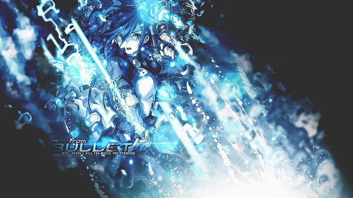 Phantom Bullet digital wallpaper, anime, anime boys, Sword Art Online, Kirigaya Kazuto, laser swords, blue, HD wallpaper
