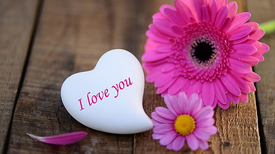 aku mencintaimu, cinta, romansa, jantung, bunga, kayu, Wallpaper HD HD wallpaper
