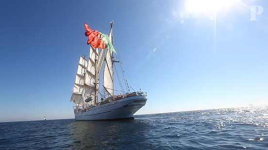 vitt skepp, segelfartyg, sagres, Portugal, fordon, hav, HD tapet HD wallpaper