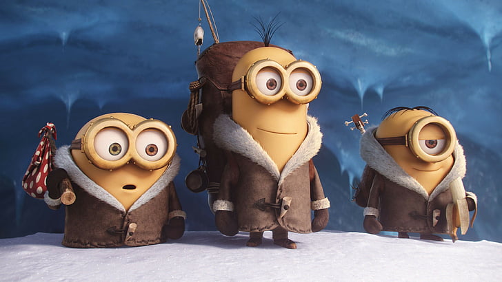 three Minions, Minions, cartoon, yellow, funny, Best Animation Movies of 2015, HD wallpaper