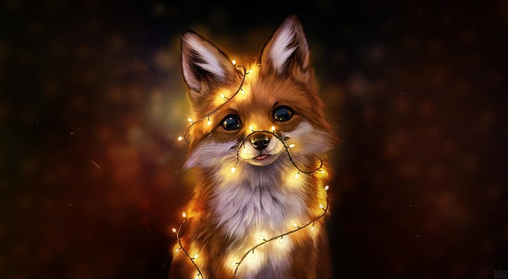 artwork, animals, fox, HD wallpaper