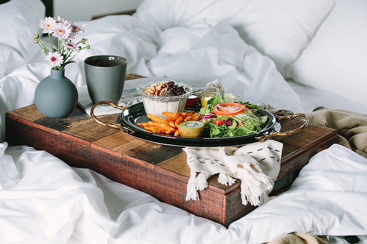 Śniadanie, łóżko, kawałki, Tapety HD