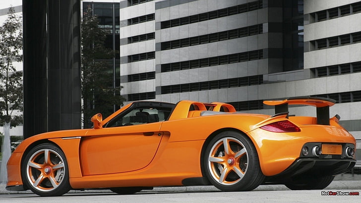 pomarańczowo-czarny model auta odlewany ciśnieniowo, Porsche Carrera GT, samochód, pomarańczowe samochody, Tapety HD