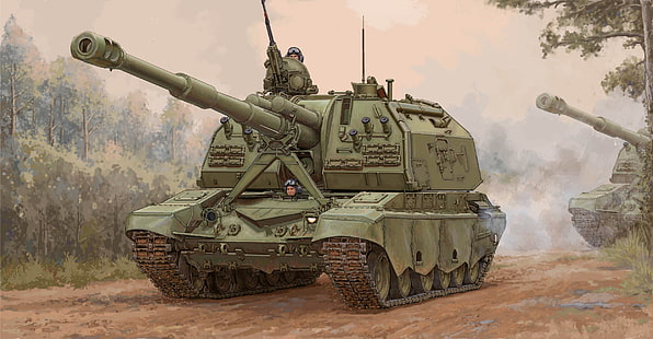 konst, Artillery, SAU, Rysslands väpnade styrkor, ryska, MSTA-S, 2S19M2 Självgående Howitzer, HD tapet HD wallpaper