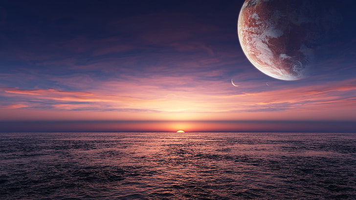 Gewässer, Planet, Weltraum, Meer, Horizont, HD-Hintergrundbild