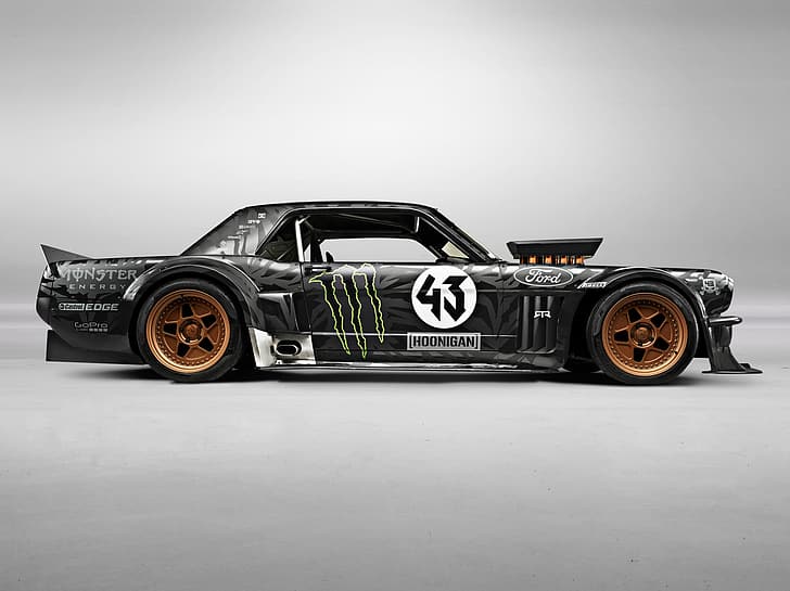 Mustang, Ford, 1965, RTR, Monster Energy, Lateral, Bloco, Ken, Gymkhana, Hoonicorn, SETE, 845 hp, HD papel de parede