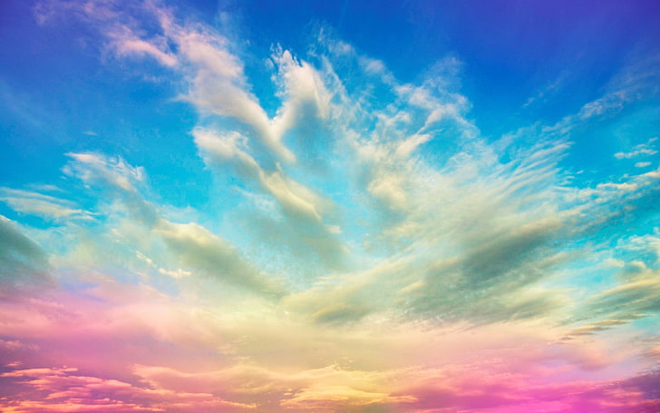 blue and pink sky, the sky, clouds, color, HD wallpaper