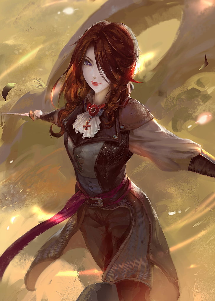 черно-рыжие волосы женская цифровая иллюстрация, фэнтезийное искусство, Assassin's Creed: Unity, Elise (Assassin's Creed: Unity), HD обои, телефон обои