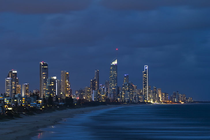 Villes, côte or, australie, plage, soir, Queensland, crépuscule, Fond d'écran HD