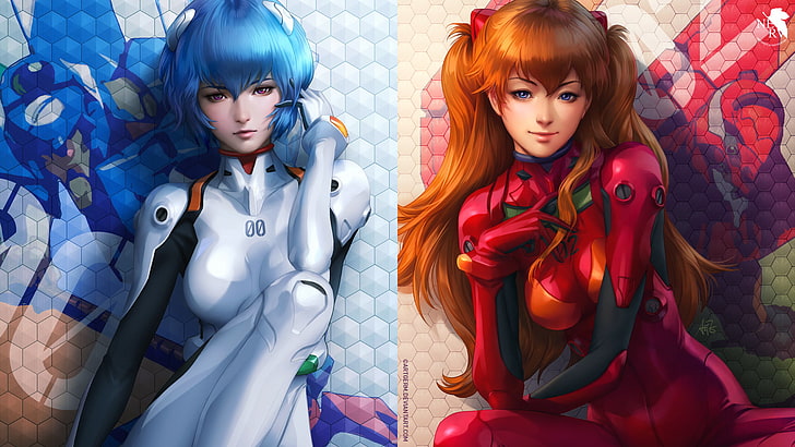 Neon Genesis Evangelion, аниме момичета, Asuka Langley Soryu, Ayanami Rei, HD тапет