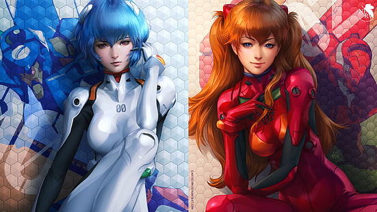 Neon Genesis Evangelion, anime girls, Asuka Langley Soryu, Ayanami Rei, Sfondo HD HD wallpaper