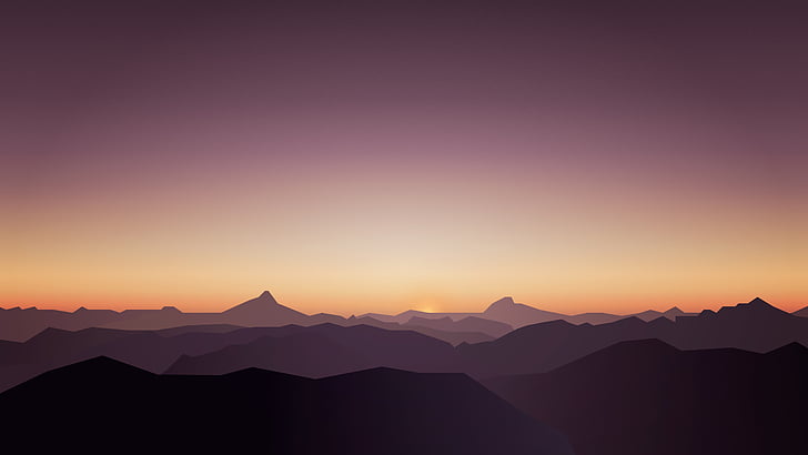 fotografia aerea delle montagne durante il tramonto, Montagne, Silenzioso, Tramonto, Minimo, 5K, Sfondo HD