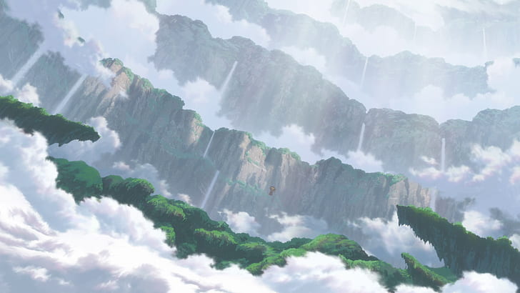 çevre, bulutlar, uçurum yapılan, anime, HD masaüstü duvar kağıdı