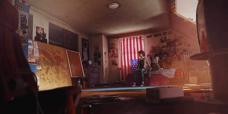 brown wooden cabinet with mirror, Life Is Strange, Max Caulfield, Chloe Price, HD wallpaper
