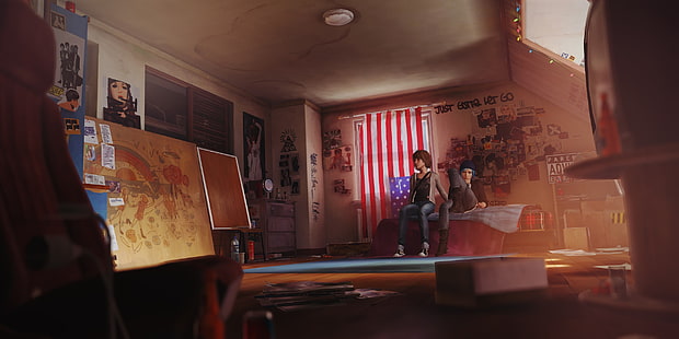 brown wooden cabinet with mirror, Life Is Strange, Max Caulfield, Chloe Price, HD wallpaper HD wallpaper