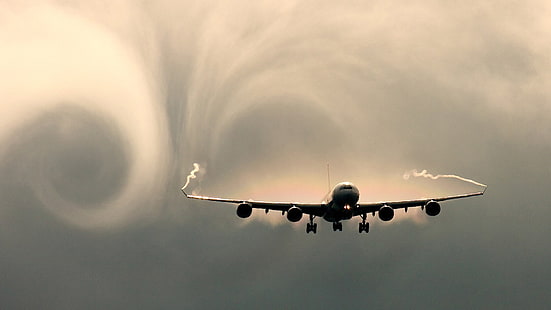 طائرة بيضاء ، طائرة ، طائرة ، إيرباص ، كونتريلز ، إيرباص A340، خلفية HD HD wallpaper