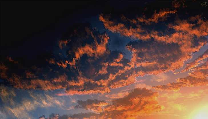 white clouds, the sky, clouds, sunset, art, kibunya 39, HD wallpaper