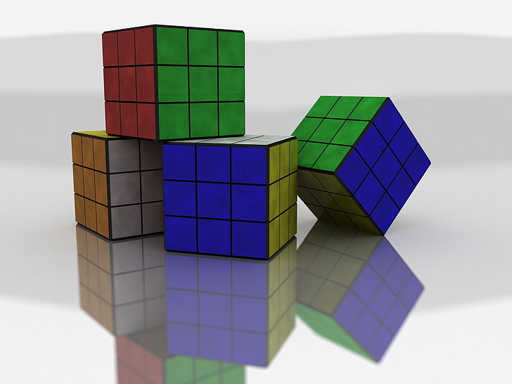 quatre cubes de Rubik 3x3, cube de rubiks, coloré, taille, forme, Fond d'écran HD