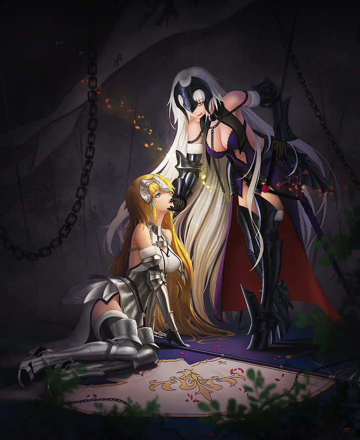 postać kobiety w sukience tapeta, zbroja, dekolt, Fate / Grand Order, obcasy, Ruler (Fate / Grand Order), miecz, pończochy, Tapety HD, tapety na telefon