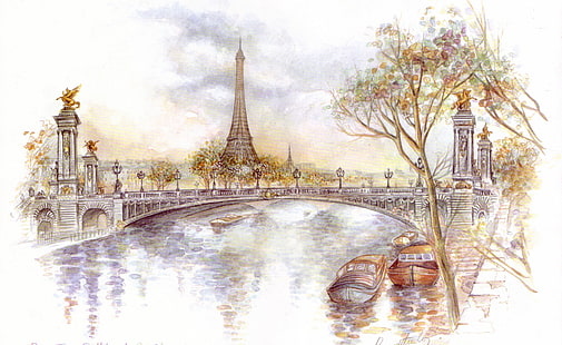 Paris-Zeichnung, Eiffelturm, Paris-Skizze, künstlerisch, Zeichnungen, Paris, Zeichnung, HD-Hintergrundbild HD wallpaper
