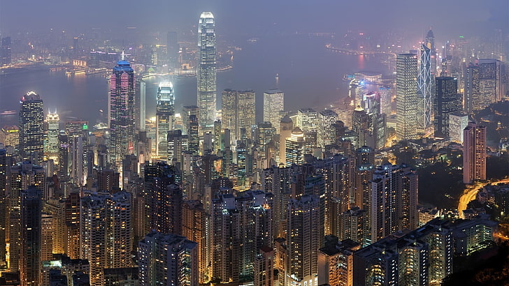 black buildings, city, cityscape, Hong Kong, China, HD wallpaper