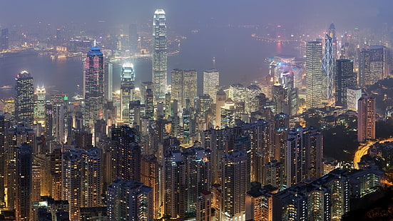 edifícios pretos, cidade, paisagem urbana, Hong Kong, China, HD papel de parede HD wallpaper