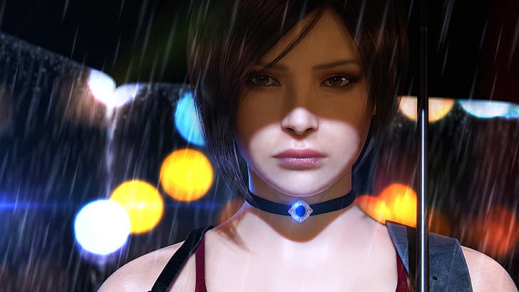 Resident Evil 2, Ada Wong, rain, umbrella, fantasy girl, HD wallpaper