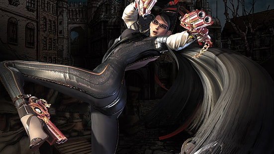 donna con due pistole animato sfondo digitale animato, Bayonetta, videogiochi, Sfondo HD HD wallpaper