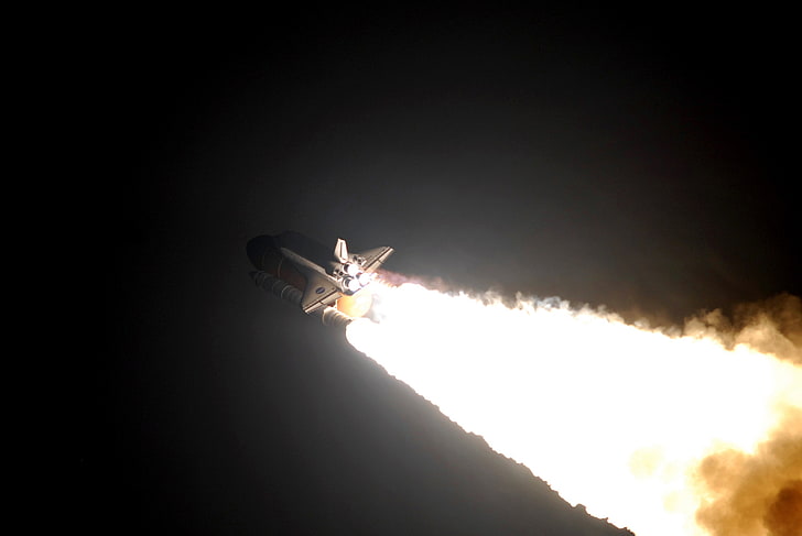 space shuttle, Launch, night, spaceship, HD wallpaper