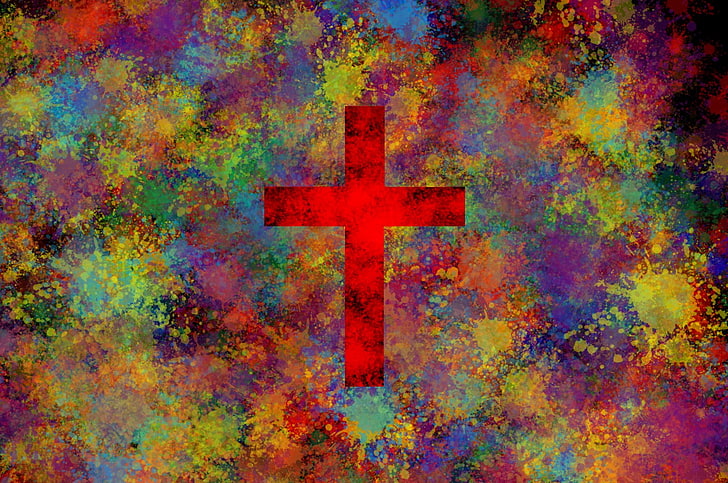 colorful, cross, paint splatter, HD wallpaper