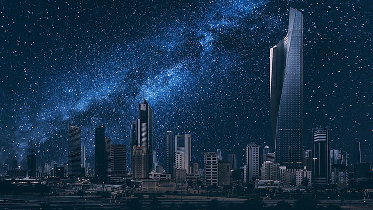 도시, 쿠웨이트, 밤, 별, 탑, HD 배경 화면