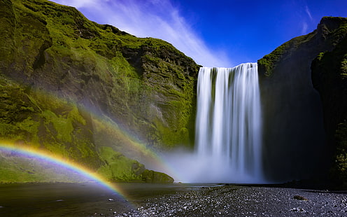 Skogafoss waterfall Iceland 4K, Waterfall, Iceland, Skogafoss, HD wallpaper HD wallpaper