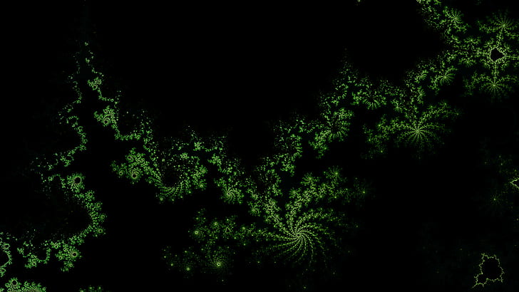 fractal, dark, green, black, black background, HD wallpaper