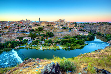 rivière, maison, Espagne, Toledo, Fond d'écran HD HD wallpaper