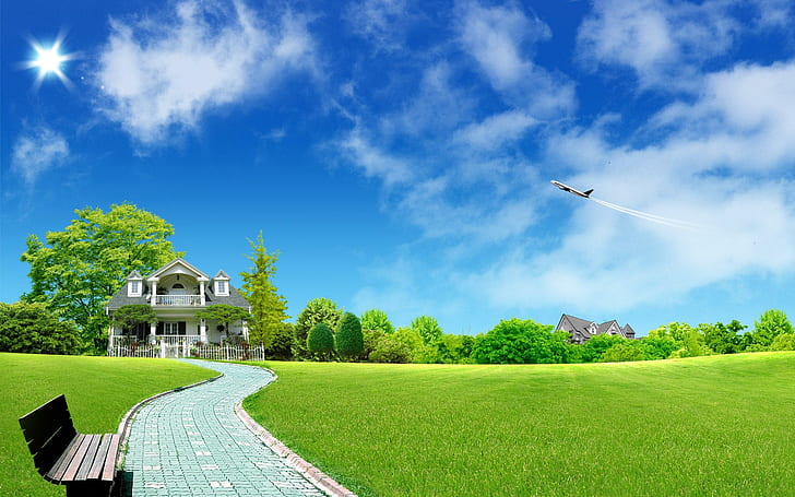 Green Home, hijau, rumah, melamun dan fantasi, Wallpaper HD