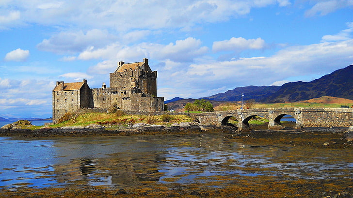 eilean donan, castle, highlands, scotland, europe, united kingdom, water, history, historical, HD wallpaper