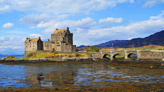 eilean donan, castle, highlands, scotland, europe, united kingdom, water, history, historical, HD wallpaper HD wallpaper