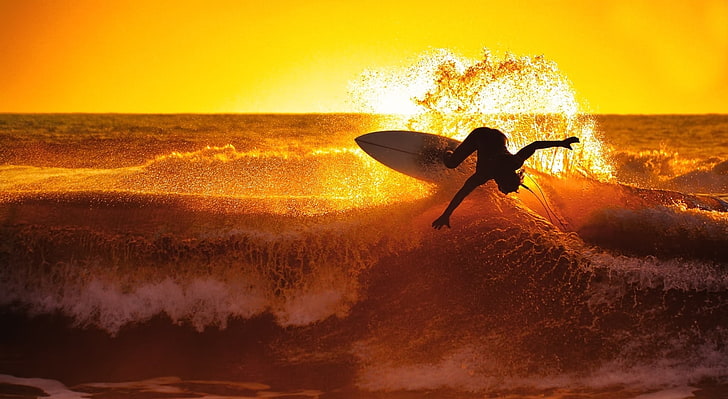 Golden Waves, white surfboard, Sports, Surfing, HD wallpaper
