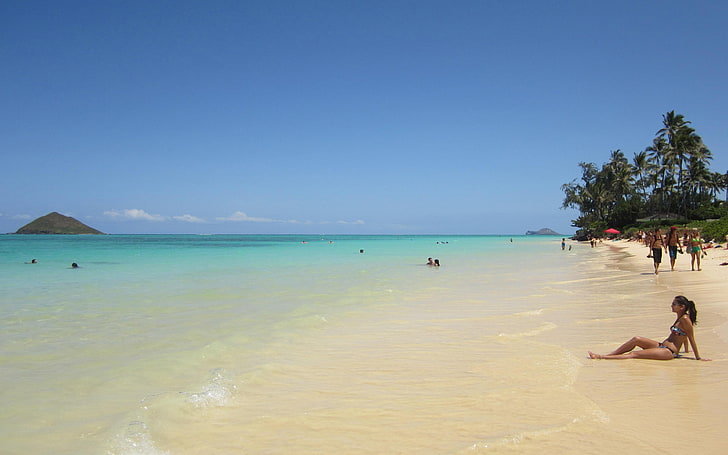 Плажът Lanikai се намира в град Lanikai, общност Kailua в града и на наветреното крайбрежие на Оаху, Хавай. Lanikai Name означава небесно море, HD тапет