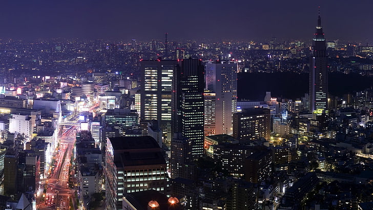 pejzaż miejski, miasto, Tokio, noc, Tapety HD