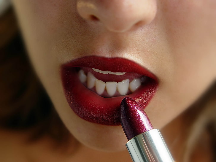 red lipstick, lips, lipstick, close-up, HD wallpaper