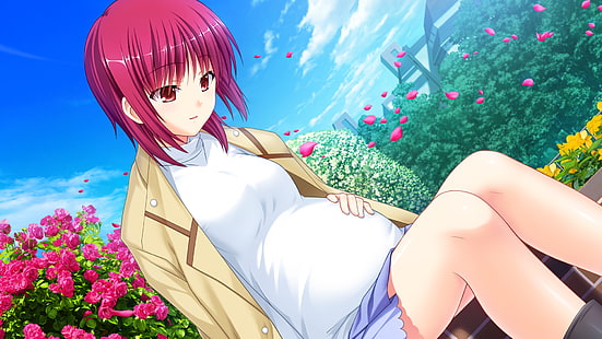 ملاك يدق ، ماسامي إيواساوا ، حامل ، زهور ، أنيمي، خلفية HD HD wallpaper