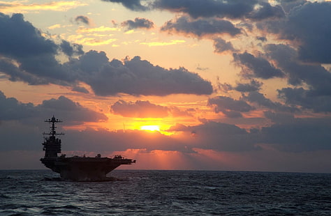 Kapal Perang, USS George Washington (CVN-73), Pengangkut Pesawat, Militer, Angkatan Laut, Kapal, Matahari Terbit, Kapal Perang, Wallpaper HD HD wallpaper