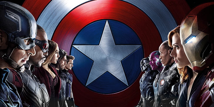 Captain America, Captain America: Civil War, Black Panther (Marvel Comics), Black Widow, Falcon (Marvel Comics), Hawkeye, Iron Man, Scarlet Witch, Vision (Marvel Comics), War Machine, Winter Soldier, วอลล์เปเปอร์ HD
