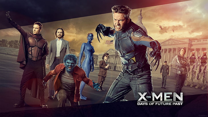X-Men филмов плакат, X-Men, X-Men: Days of Future Past, Wolverine, Magneto, Charles Xavier, Beast (герой), научна фантастика, филми, Mystique, Marvel Comics, Michael Fassbender, James McAvoy, Peter Dinklage, Хю Джакман, Дженифър Лорънс, HD тапет
